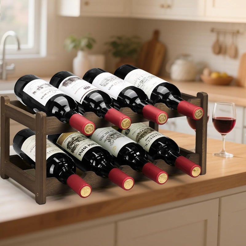 Homevany Wine Rack 8 Bottle 2-Tier Eco-Friendly Bamboo Wine Storage Easy-Assembly Space-Saving for Wine Lovers,Kitchen Wine Organizer for Countertop,Pantry, Home,Room Decor,Bar - Image 4